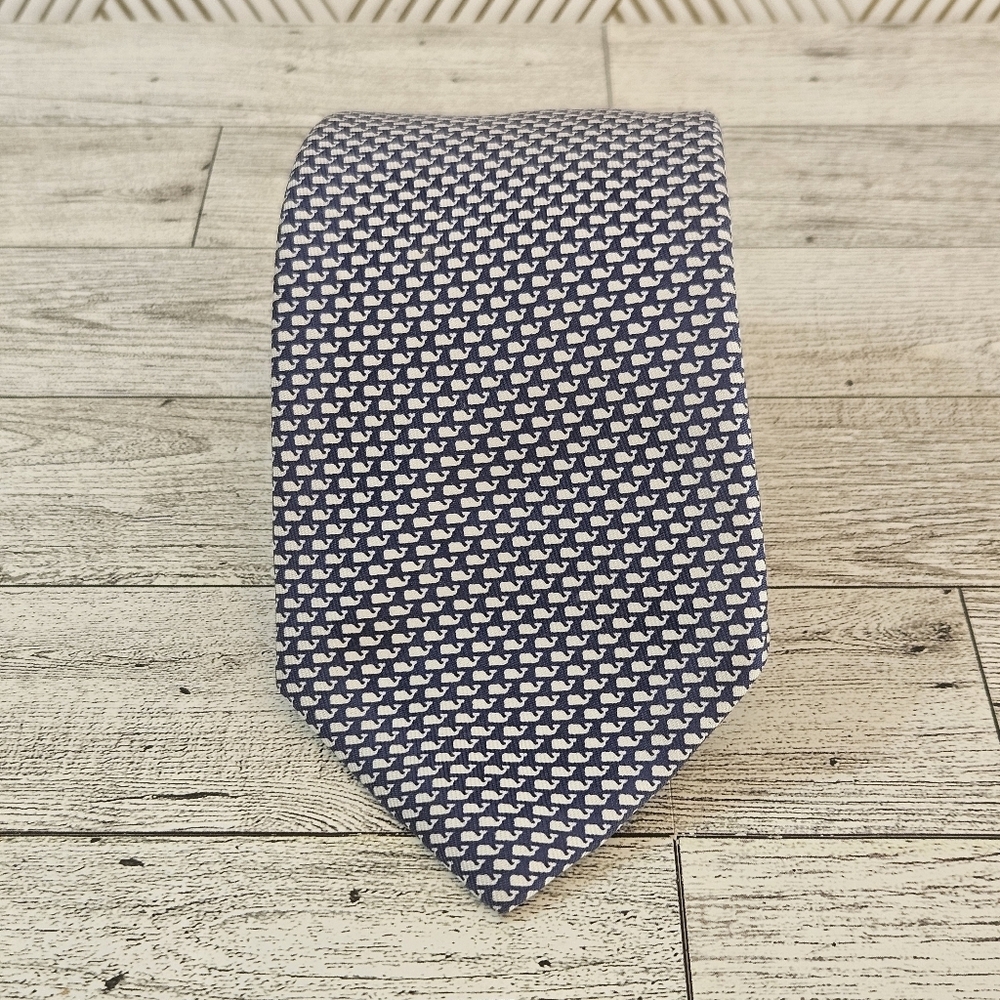Vineyard Vines Navy & White Silk Tie All Over Whale Print